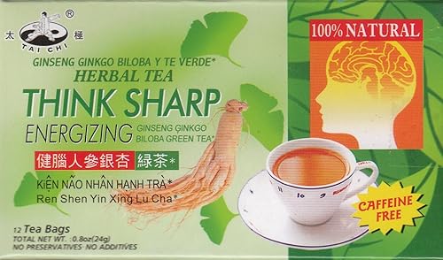 Tai Chi Ginseng ginkgo biloba green tea (THINK SHARP ) 12 tea bags each box (2X)