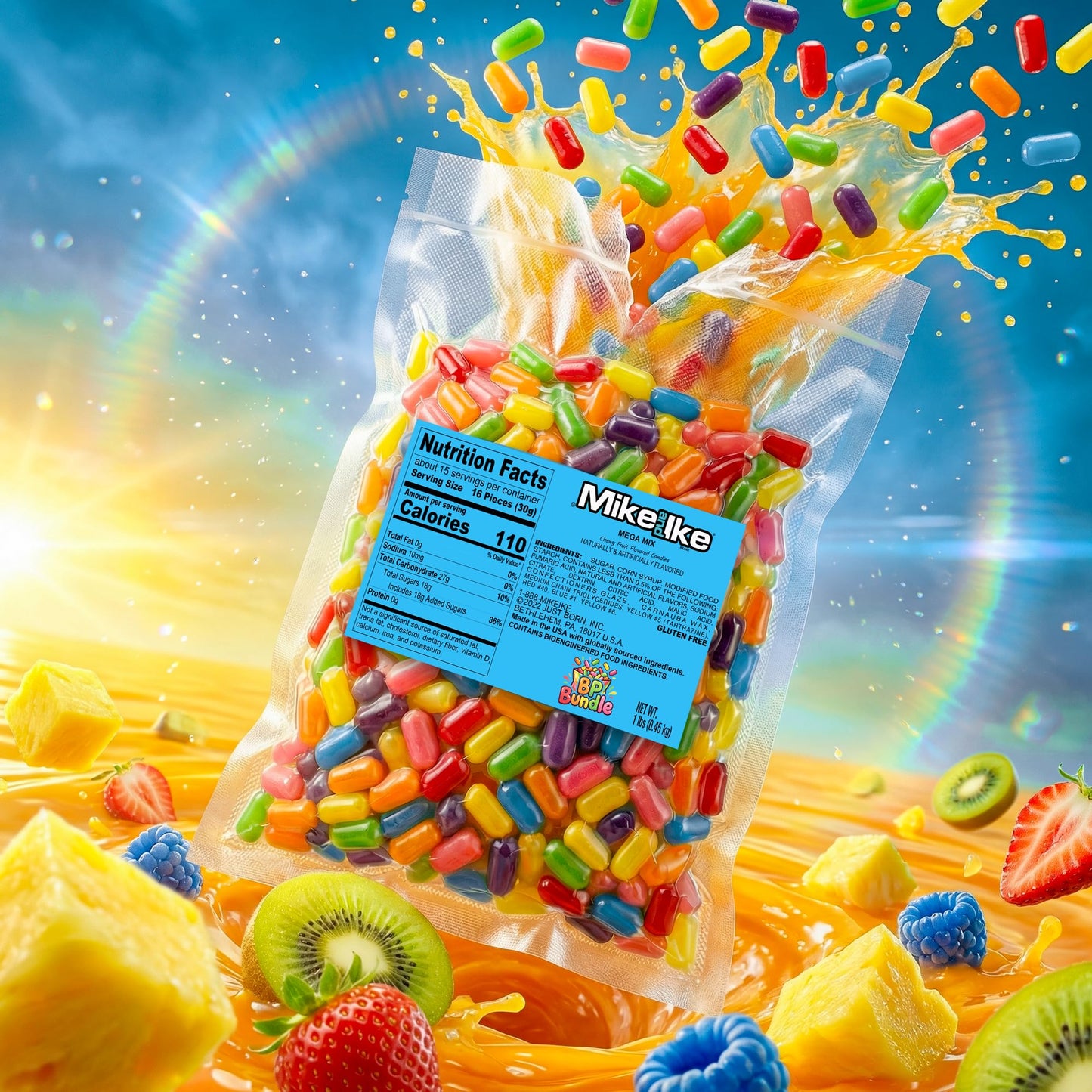 BP BUNDLE Mike And Ike Mega Mix Candy | Mike And Ike Candy Bulk | Juicy Variety Pack Jelly Beans | Tropical Assorted 10 Fruit Flavored Candies | Big