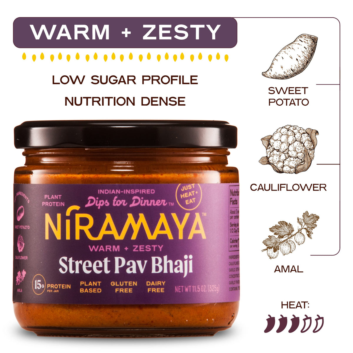 Niramaya 3 Flavor Sample Pack - Street Pav Bhaji/Tomato Masala Sabzi/ Super Greens Saag Indian-Inspired Dips & Spreads For Chips/Snacks/Rice/Salads
