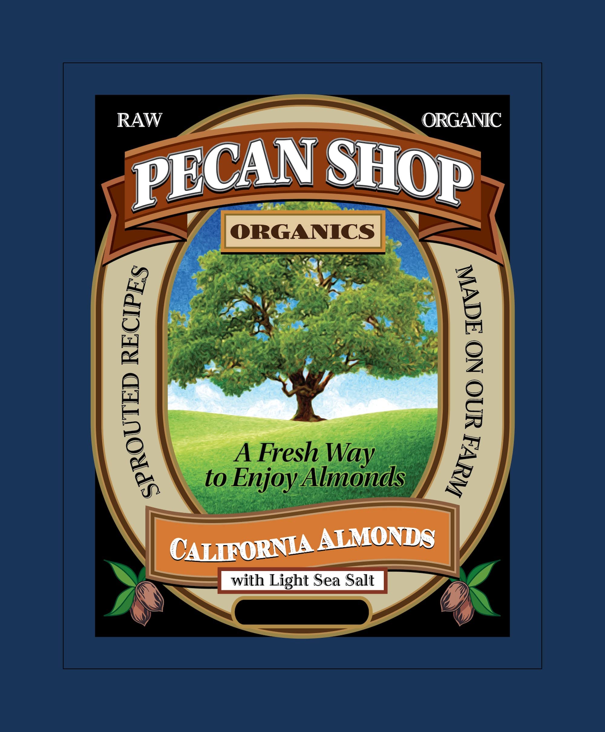 Pecan Shop Sprouted Raw Organic California Almonds 2 lbs - Light Sea Salt Family Recipe Crispy