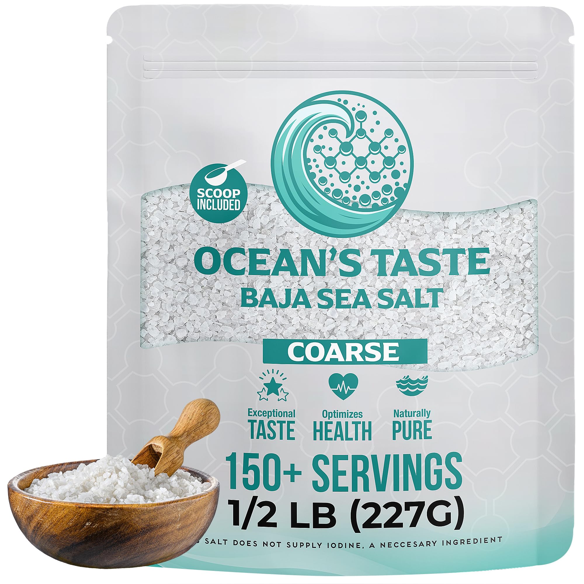 0.5LB Ocean's Taste Baja Sea Salt, Coarse Natural Grain, 4X More Minerals than Celtic Salt, 30% Less Sodium, Mineral Salt Ideal for Electrolytes