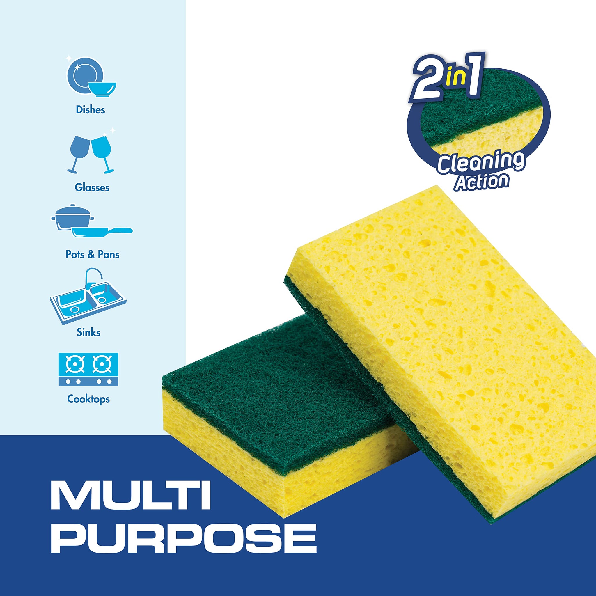 SCRUBIT 48 Pack Heavy Duty Scrub Sponges - Dishwashing Sponge Along with A Tough Scouring Pad - Dual Sided Dish Sponge Ideal for Cleaning Kitchen