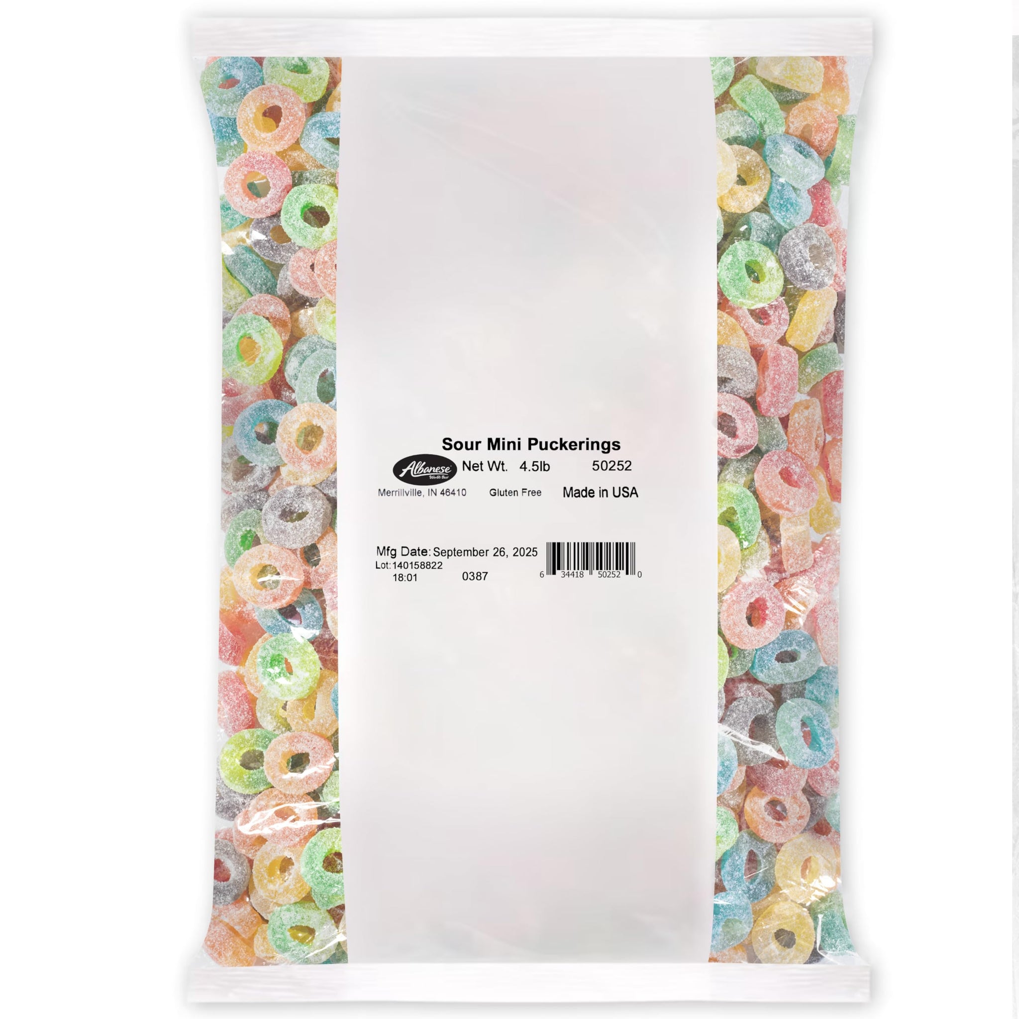 Albanese World's Best Sour Mini PuckeRings | 4.5lbs of Gummi Candy | 6 Super Sour Assorted Flavors, Gluten Free, Fat Free | Cherry, Pineapple & More |