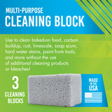 EarthStone Multi-Purpose Cleaning Block, For Kitchens, Bathrooms, Tools, and More, Made in the USA, 3-Pack