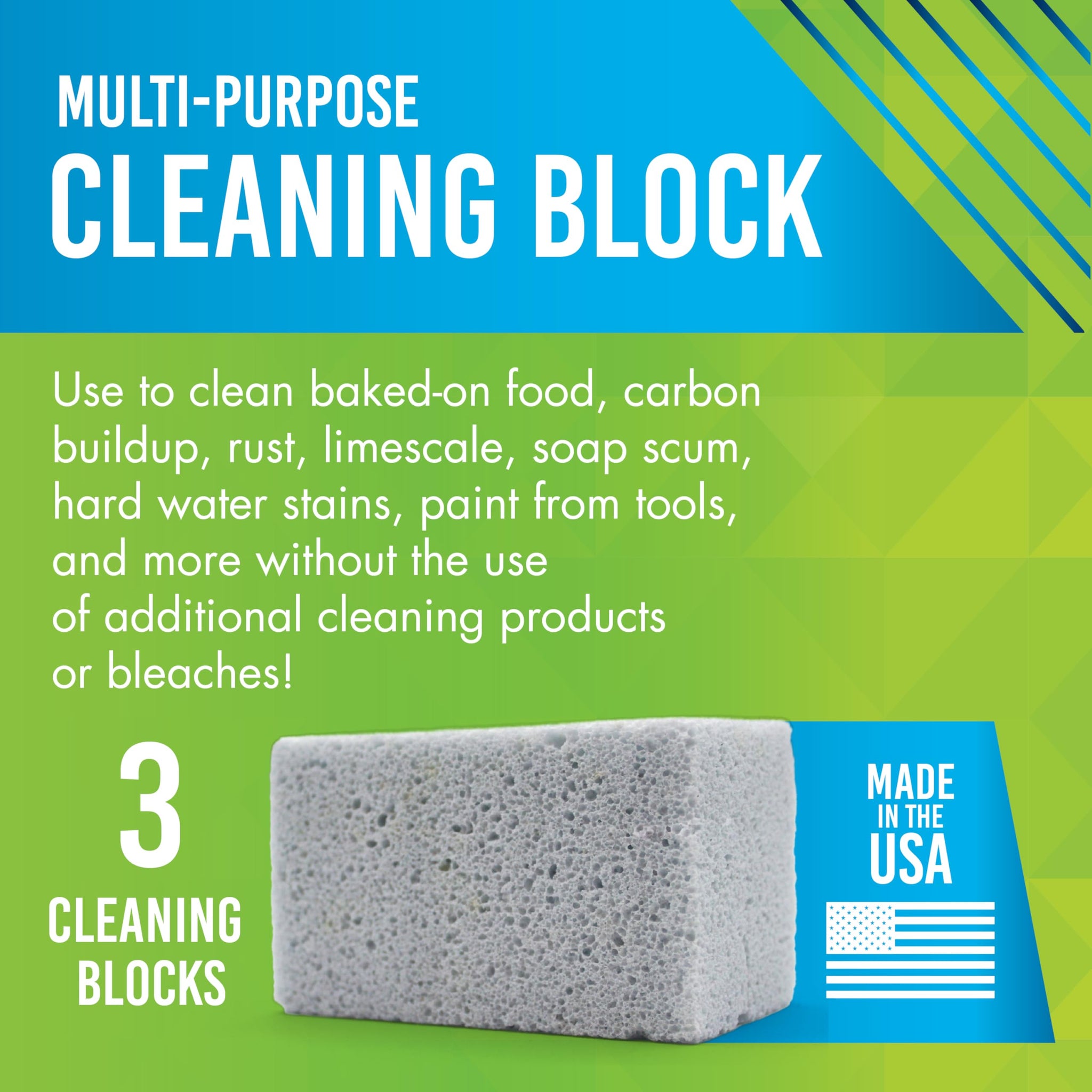 EarthStone Multi-Purpose Cleaning Block, For Kitchens, Bathrooms, Tools, and More, Made in the USA, 3-Pack