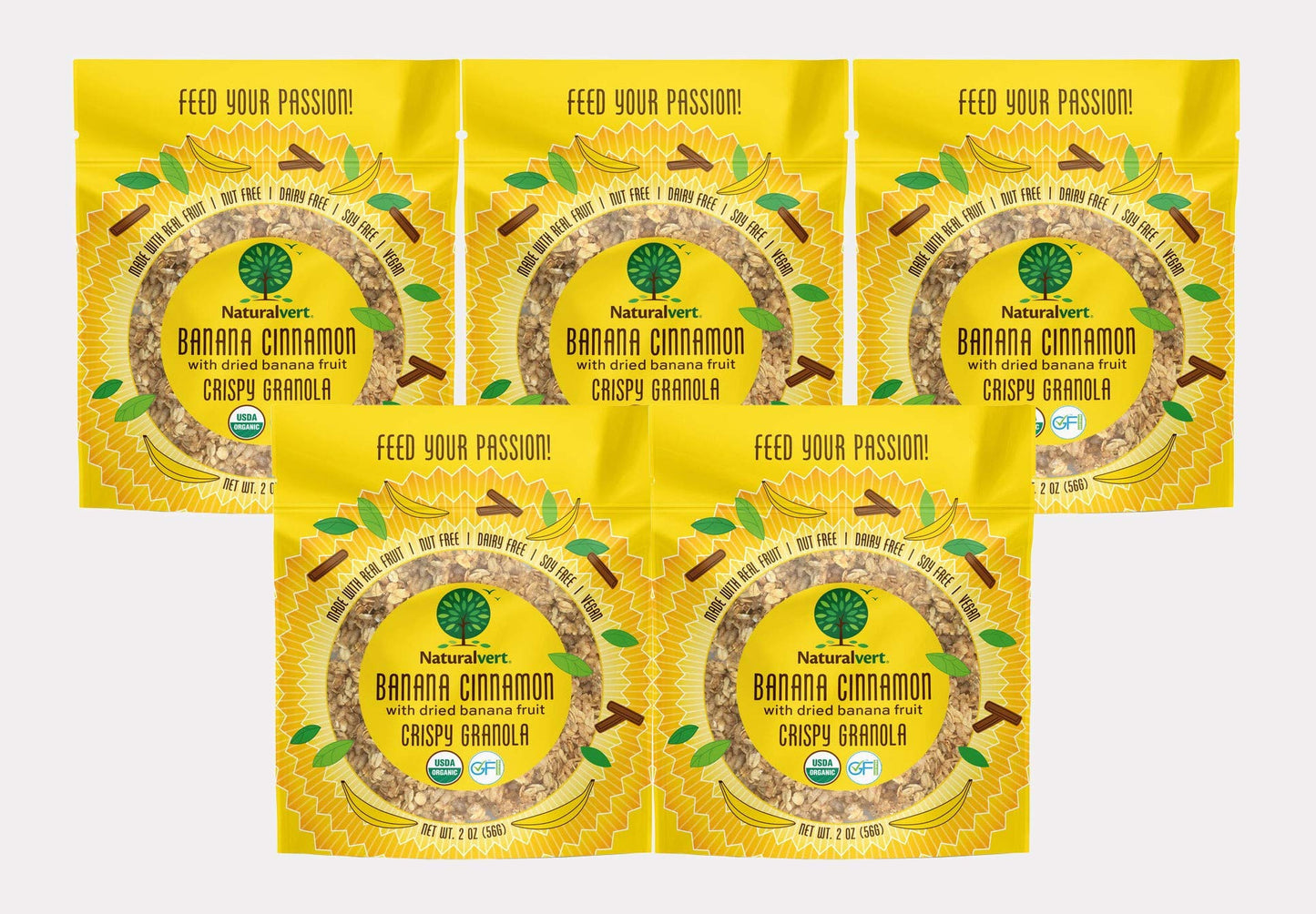 Naturalvert Organic, gluten-free, vegan granola Banana Cinnamon, 2oz (Pack of 5)