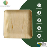 Charity Leaf Disposable Palm Leaf 11" Square Plates (25 pieces) Bamboo Like Serving Platters, Disposable Boards, Eco-Friendly Dinnerware For Weddings
