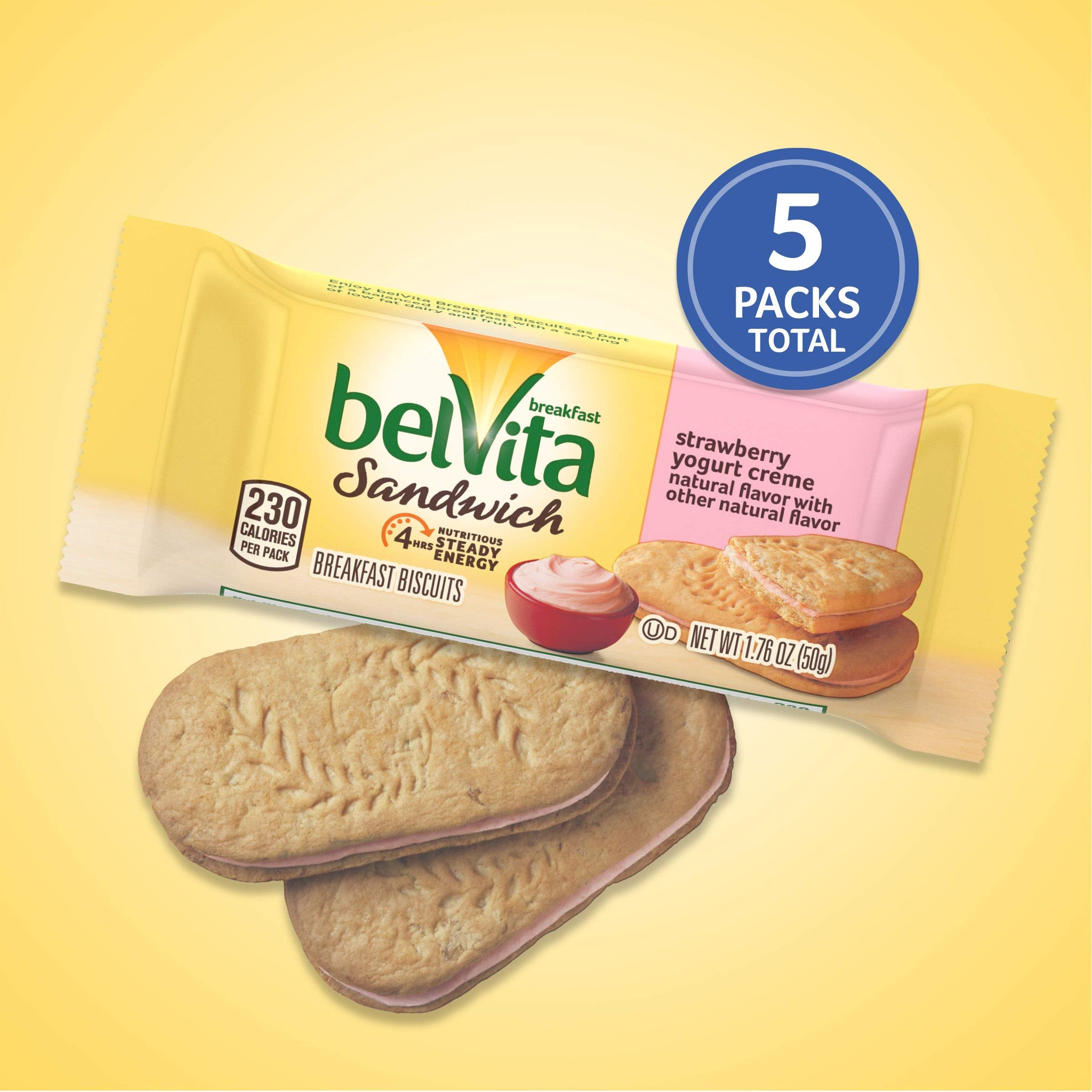 belVita Sandwich Strawberry Yogurt Creme Breakfast Biscuits, 5 Packs (2 Sandwiches Per Pack)