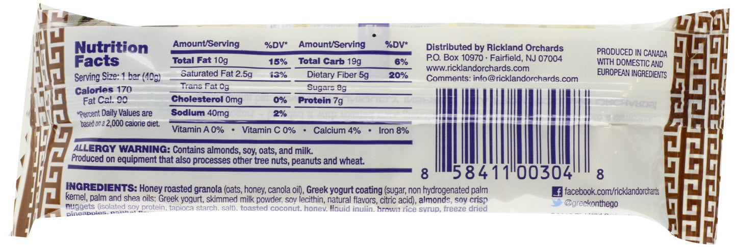 Rickland Orchards Greek Yogurt Covered Granola Bar, Toasted Coconut, 1.4 Ounce (Pack of 12)