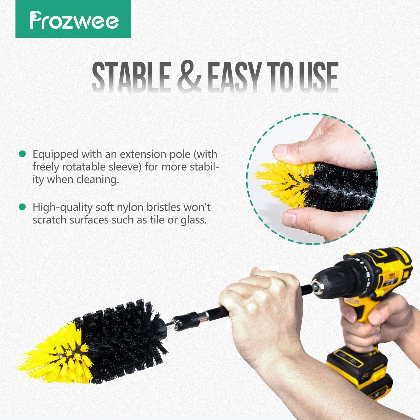 Prozwee 2PACK Tile Corner Drill Brush,Upgraded Powerful Scrubber Brush Made to Tackle Corner Stains,Cleaning Corner of Grout, Tiles, Sinks, Bathtub