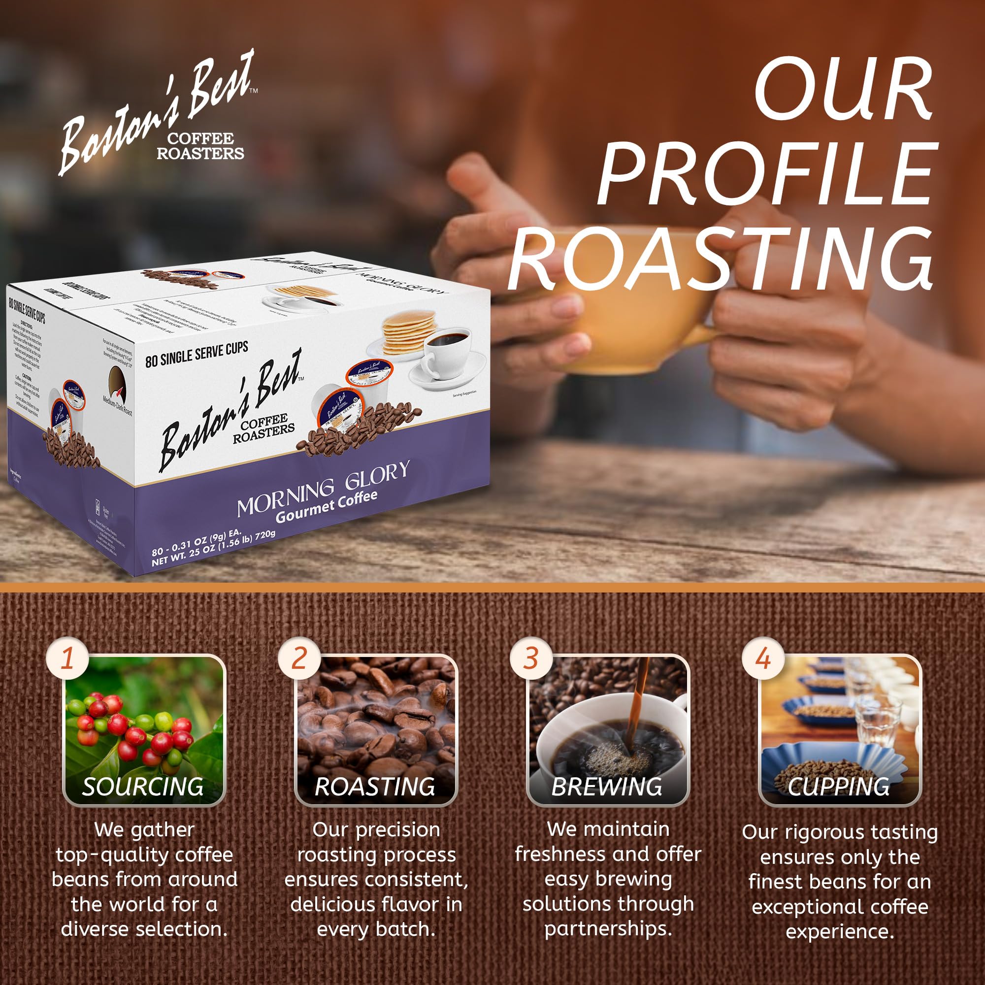 Boston’s Best - Morning Glory Blend, Delicious Medium Dark Roast Coffee, Gourmet Compatible with Keurig Coffee Maker, 1 Count (80 Single Serve Cups)