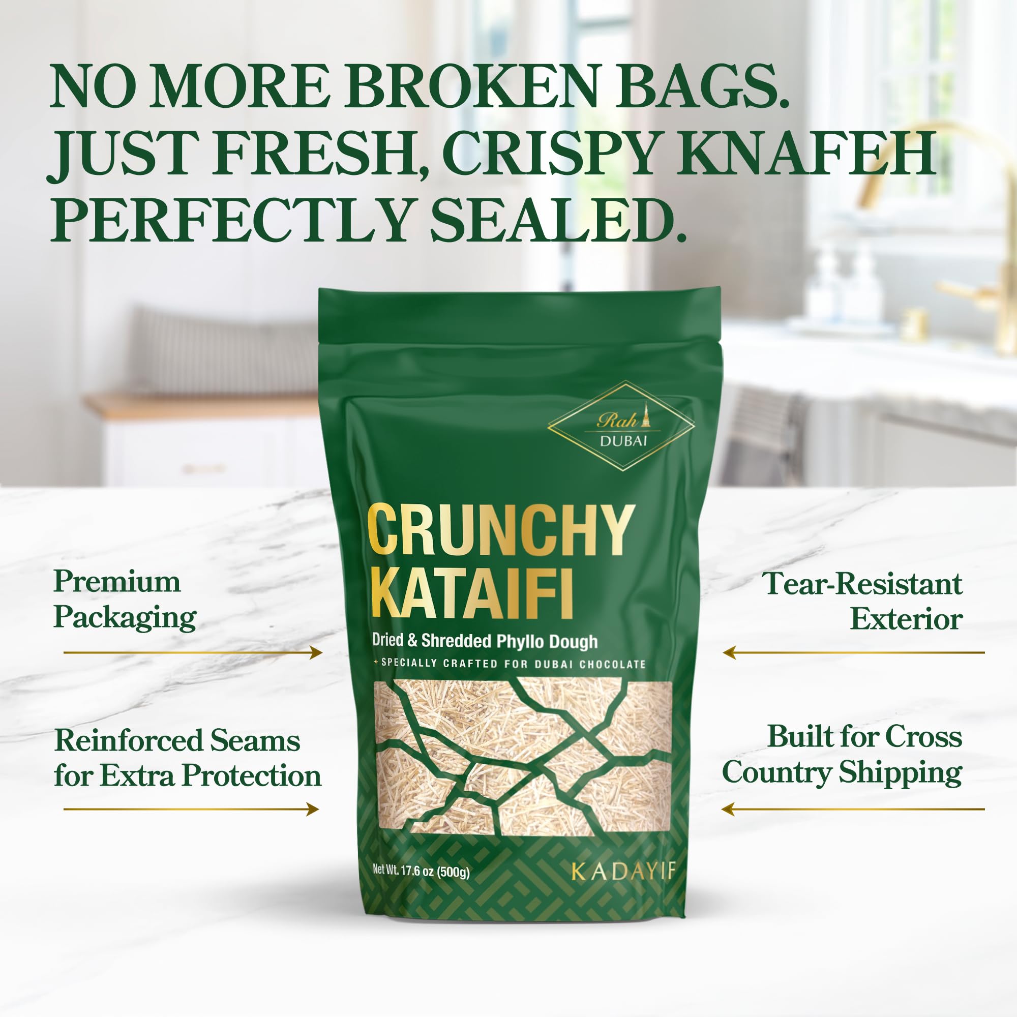 Rah Kataifi Shredded Fillo Dough - 500g (1.1lb) Kadayif For Dubai Chocolate, Knafeh Shredded Phyllo Dough Perfect For Dubai Chocolate Ingredients