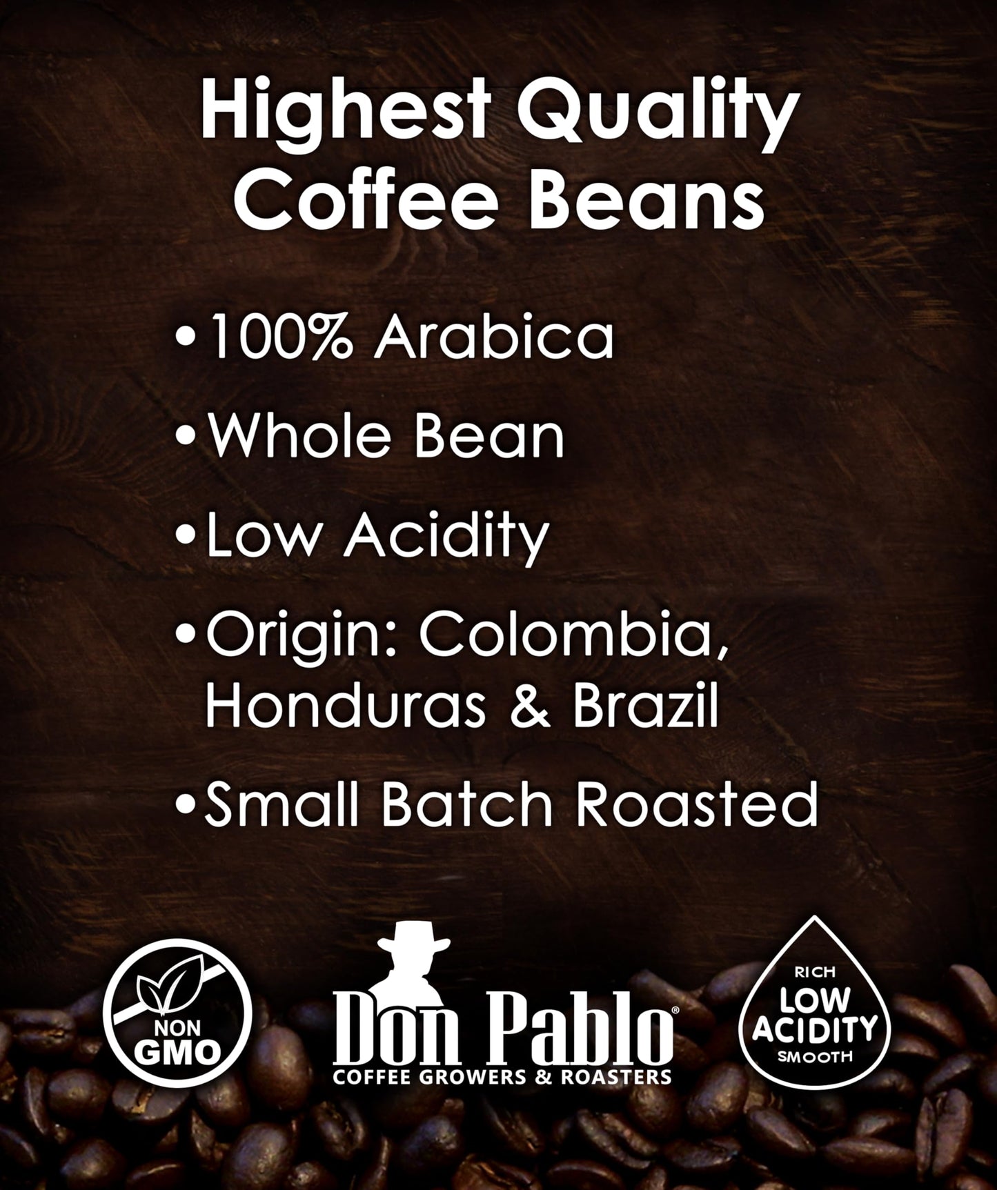 Don Pablo European Blend - Dark Roast Gourmet Coffee - 100% Arabica Whole Bean, Non-GMO, Low Acidity, 907g (2LB) Bag