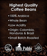 Don Pablo European Blend - Dark Roast Gourmet Coffee - 100% Arabica Whole Bean, Non-GMO, Low Acidity, 907g (2LB) Bag