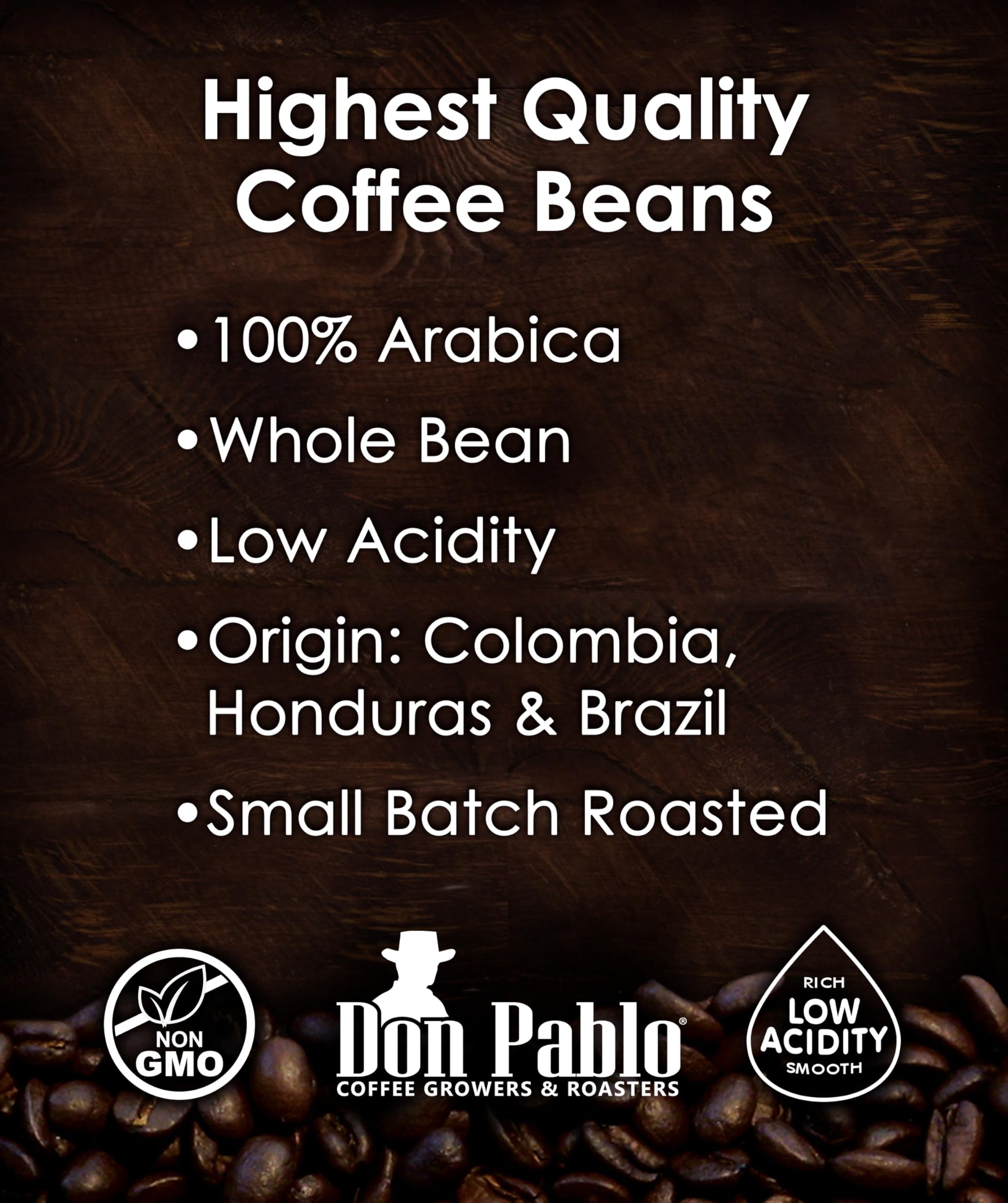 Don Pablo European Blend - Dark Roast Gourmet Coffee - 100% Arabica Whole Bean, Non-GMO, Low Acidity, 907g (2LB) Bag