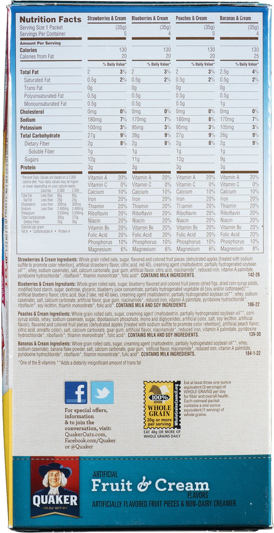 Quaker Instant Oatmeal Fruit & Cream Variety - 18 CT