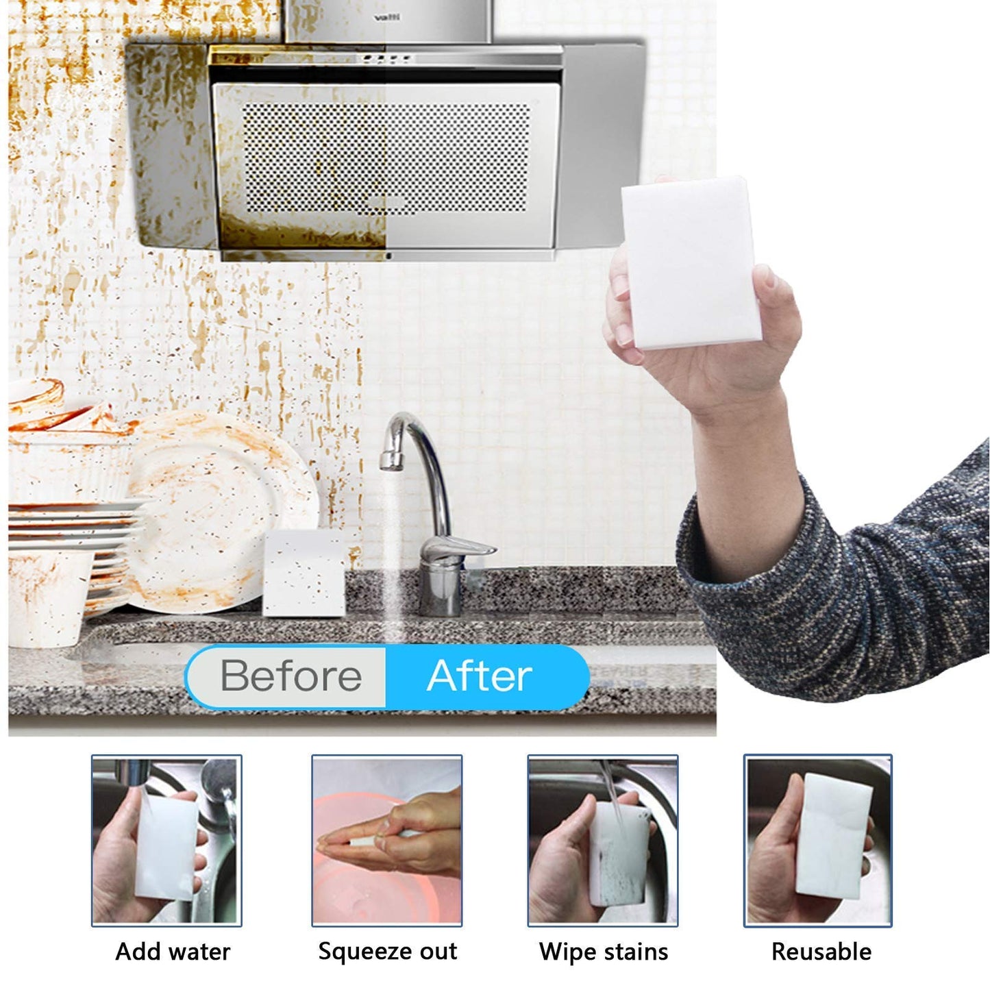 100 Pack Magic Sponges Eraser for Cleaning, Premium Reusable Melamine Sponge Scrubber Foam Cleaning Pads for Kitchen Dishes, Bathtub, Baseboard, Shoes