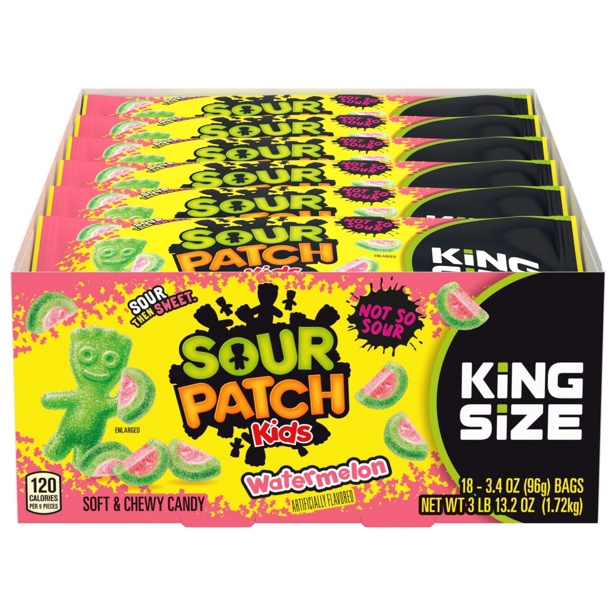 SOUR PATCH KIDS Watermelon Soft & Chewy Gummy Candy, King Size, Bulk Candy, 18 - 3.4 oz Bags