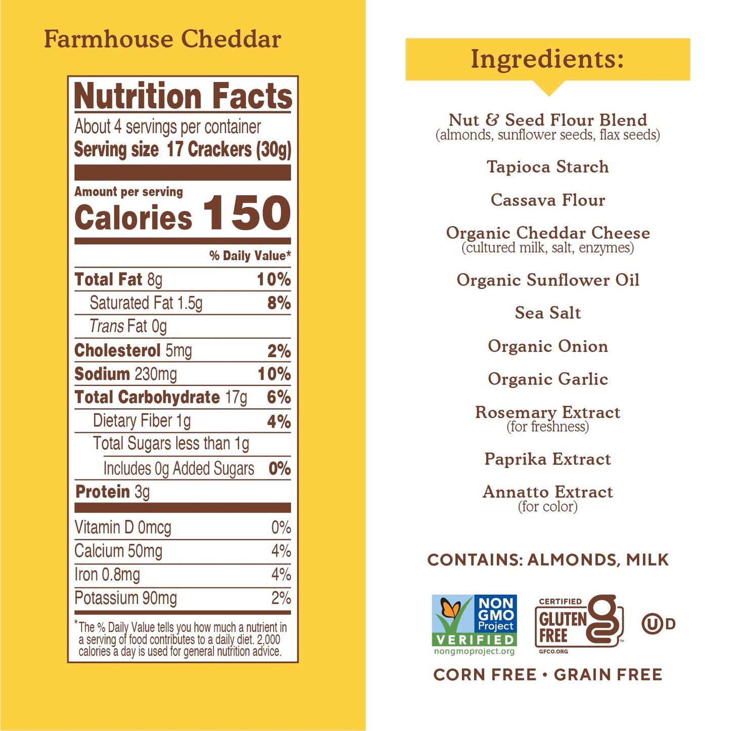 Simple Mills Almond Flour Crackers, Farmhouse Cheddar - Gluten Free, Healthy Snacks, Plant Based, 4.25 Ounce (Pack of 1)