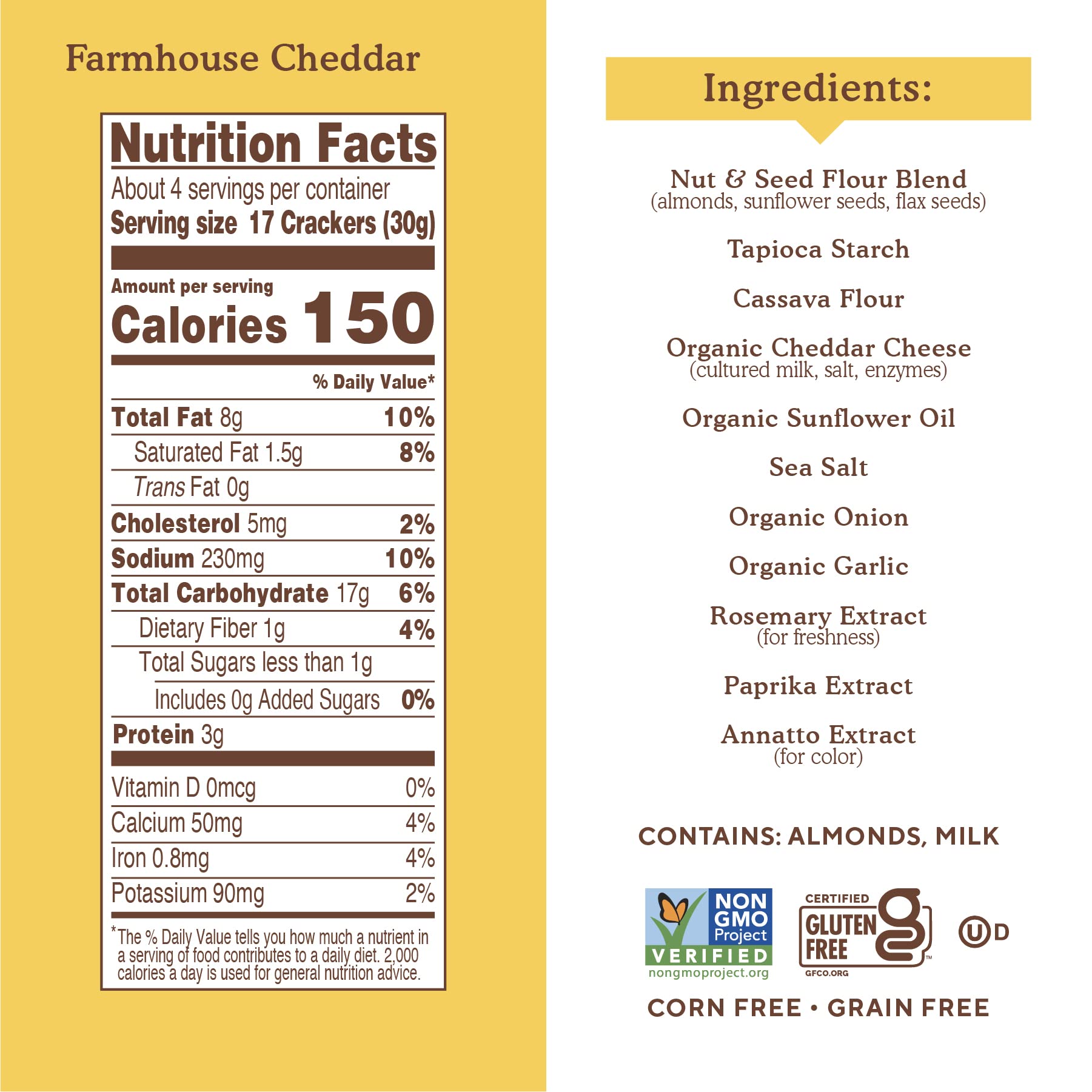 Simple Mills Almond Flour Crackers, Farmhouse Cheddar - Gluten Free, Healthy Snacks, Plant Based, 4.25 Ounce (Pack of 1)