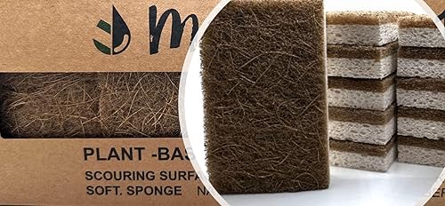 MinnYaso 12 Pack Natural Sponges | Hemp Sisal Plant Based Scrubber Scouring Sponge | Eco-Friendly Odor Free Biodegradable Compostable Wood Pulp |