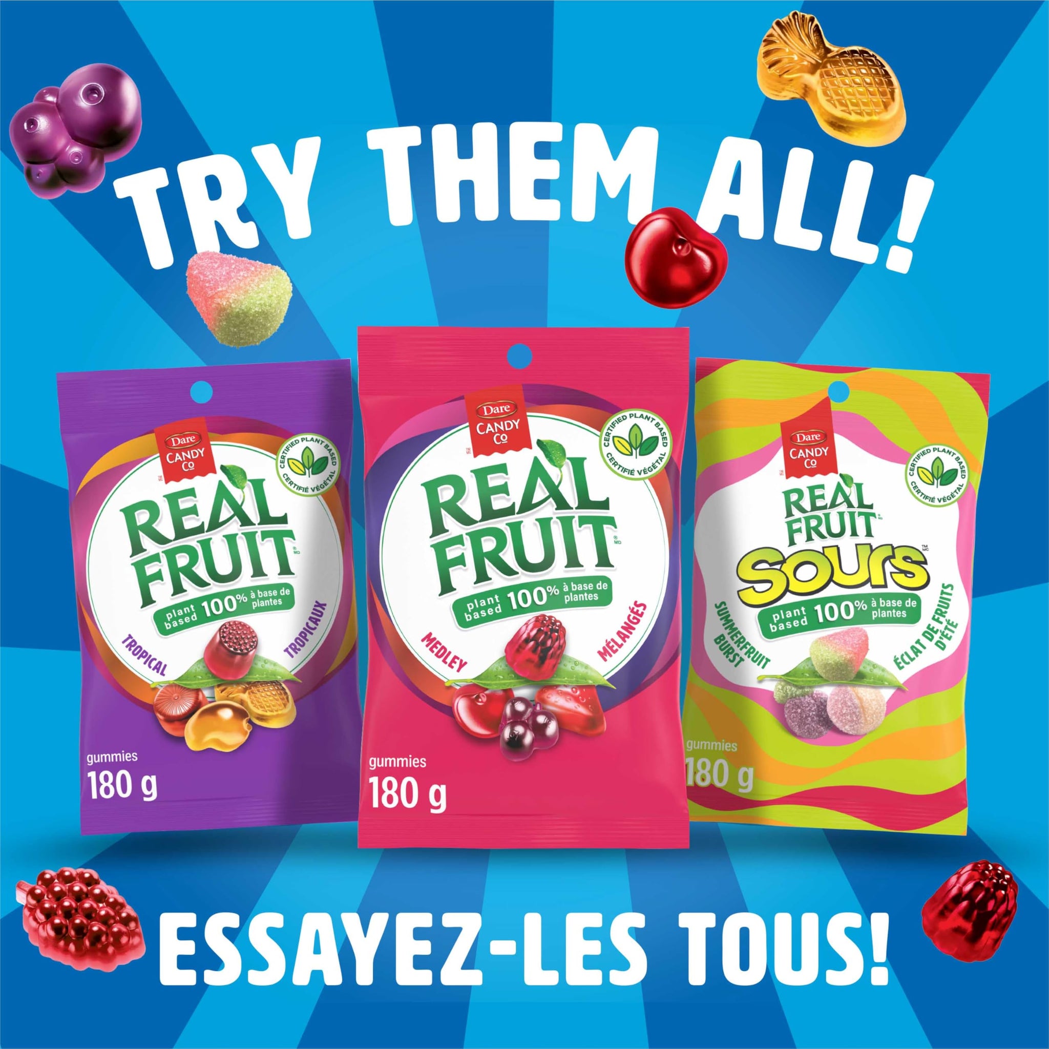Dare RealFruit Gummies, Tropical Flavor, 180g/6.3 oz., Bag, {Imported from Canada}