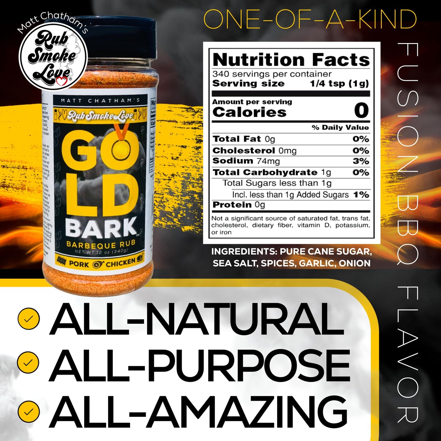 Rub Smoke Love Gold Bark BBQ Rub - All-Purpose Rub and Seasoning for Pork, Chicken and Fish - Perfect for Smoking and Grilling - Aromatic Sweet