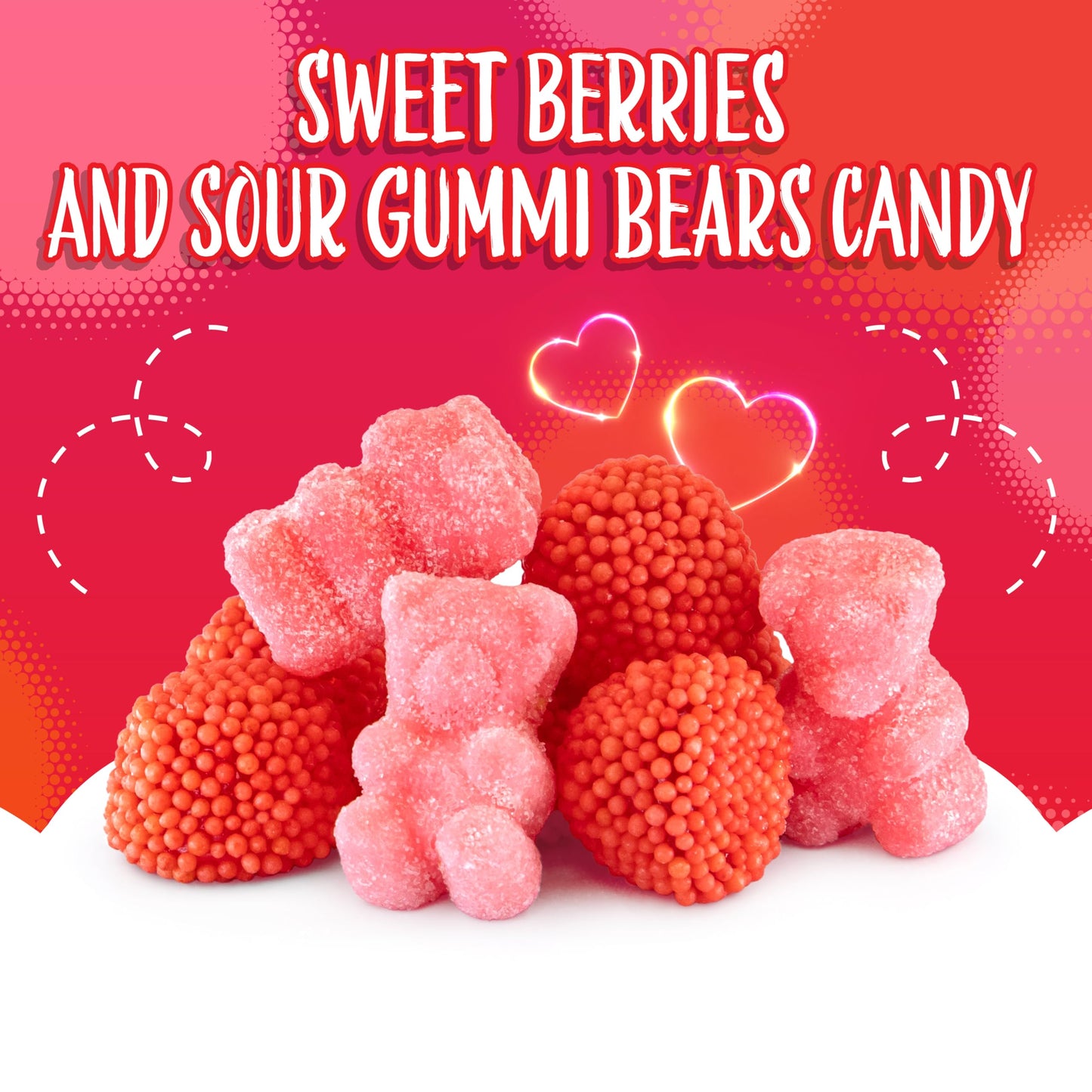 Pink Gummi Bears & Berry Candy Mix | 2-Pound Bag | Sour Tutti-Frutti Bears & Sweet Strawberry Berries | Pink Gummy Candy for Buffets & Dessert