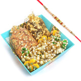 Ghasitaram Gifts Rakhi Gifts for Brothers Rakhi Chocolate Medium Square Basket with Almonds, Nutties Pouches and Toran with Pearl Rakhi