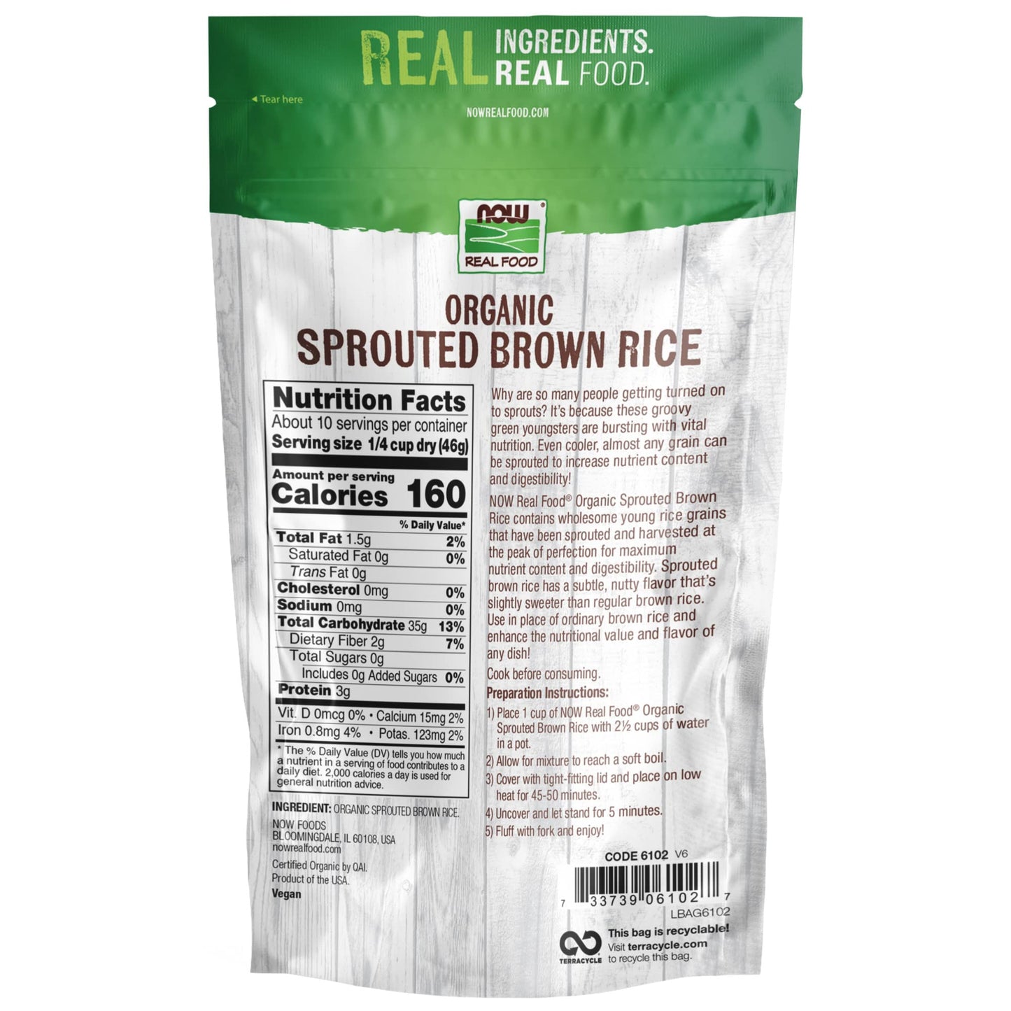 NOW Foods, Organic Sprouted Brown Rice, Raw, Gluten-Free and Whole Grain, 16-Ounce (Packaging May Vary)
