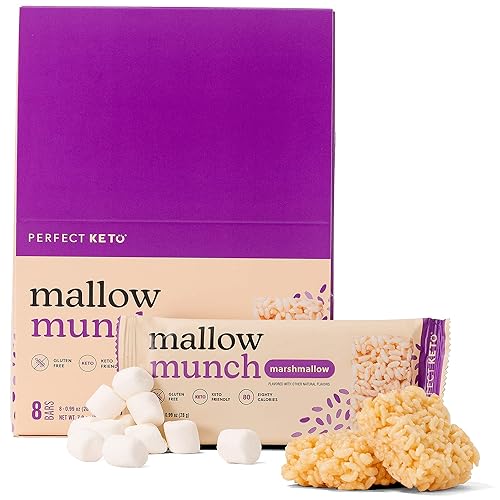 Perfect Keto Mallow Munch, Gluten Free, Cereal Bars, Breakfast Bar, Rice-Free, Low Sugar, Low Carb, Crispy, High Protein Snack, Healthy Snacks, 9g