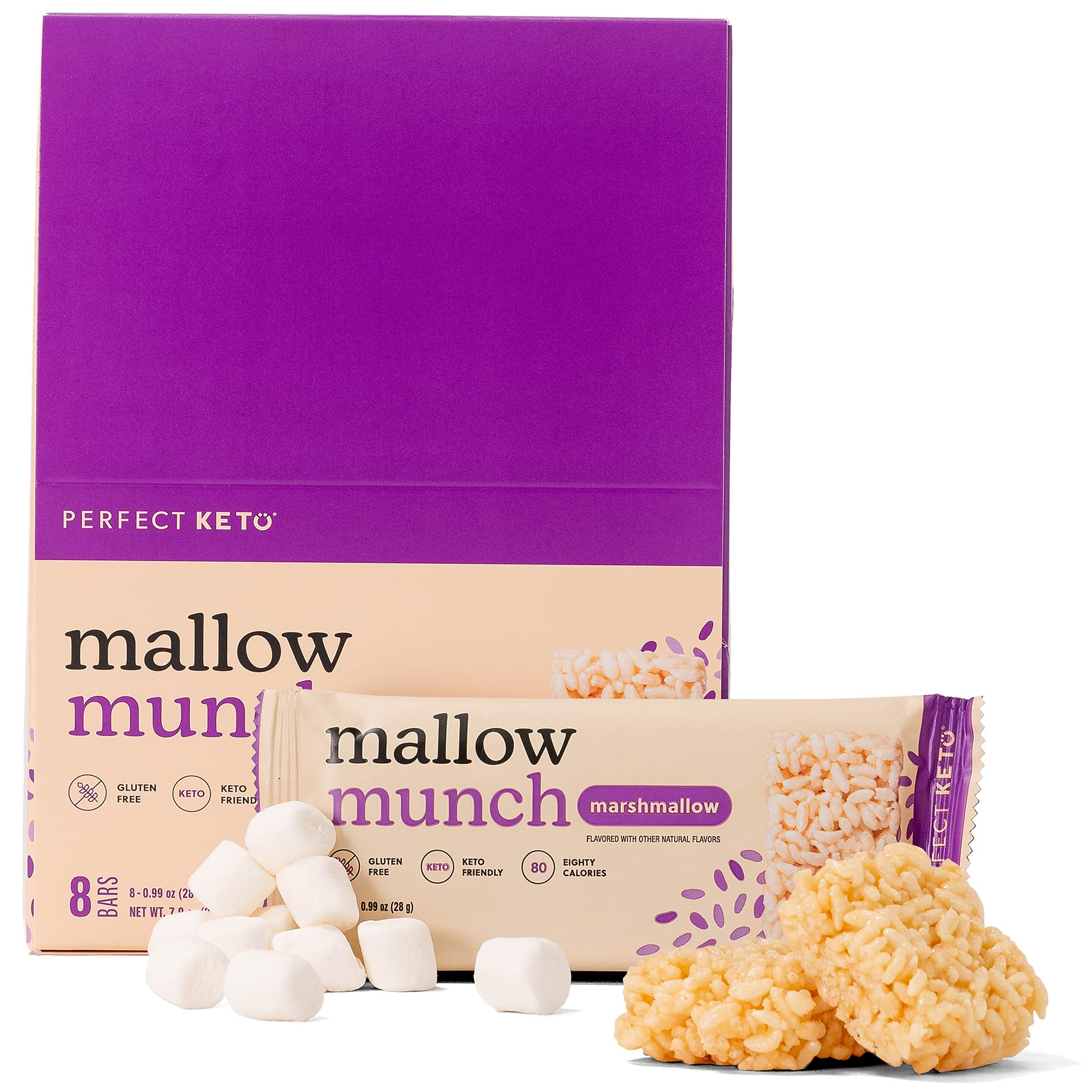 Perfect Keto Mallow Munch, Gluten Free, Cereal Bars, Breakfast Bar, Rice-Free, Low Sugar, Low Carb, Crispy, High Protein Snack, Healthy Snacks, 9g