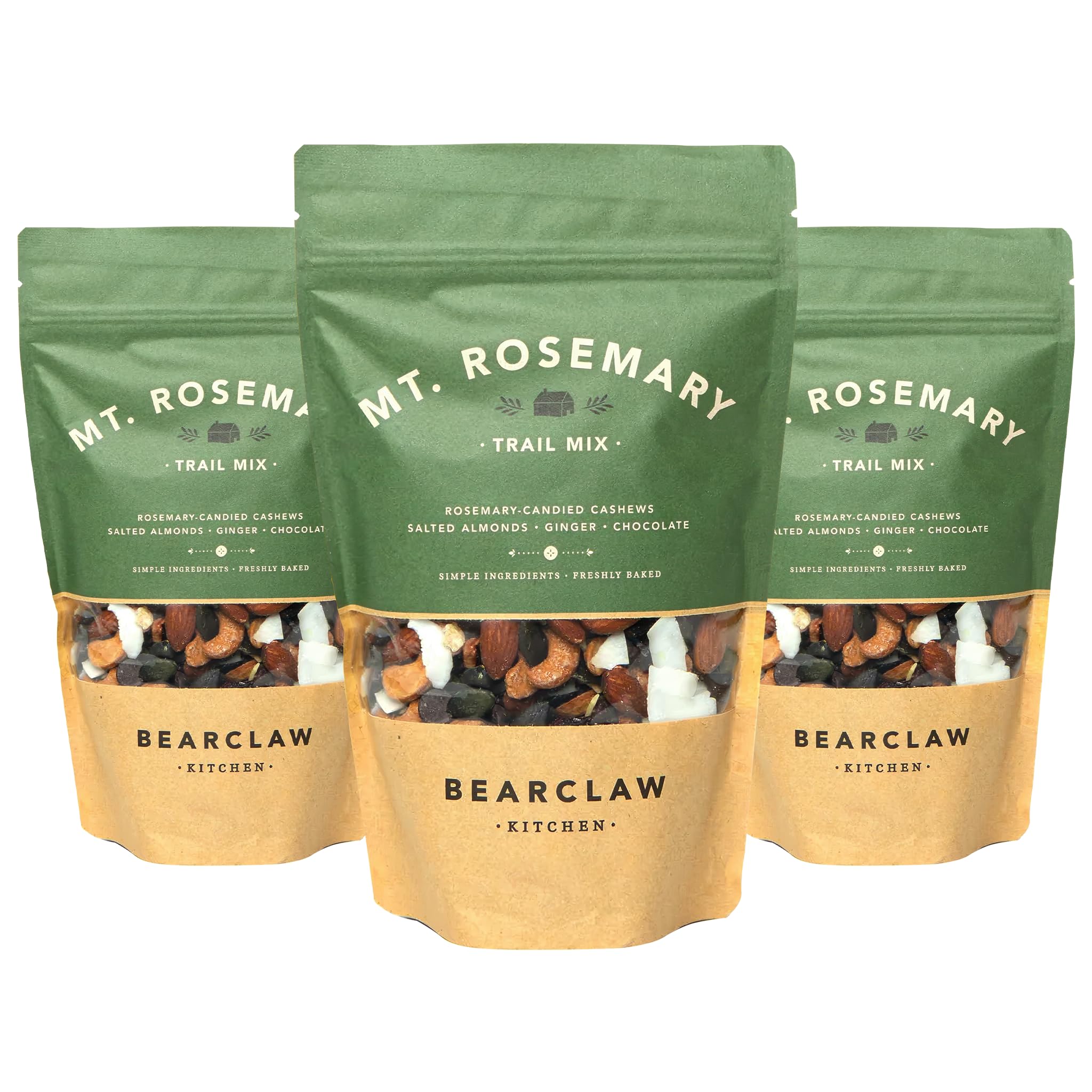 Bearclaw Kitchen Mt. Rosemary Trail Mix 3-Pack - Gourmet Snack with Rosemary Cashews, Dark Chocolate, Ginger & Pumpkin Seeds - Grain-Free