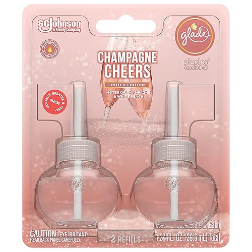 Glade PlugIns Refills Air Freshener, Scented and Essential Oils for Home and Bathroom, Champagne Cheers, 1.34 Oz, 2 Count