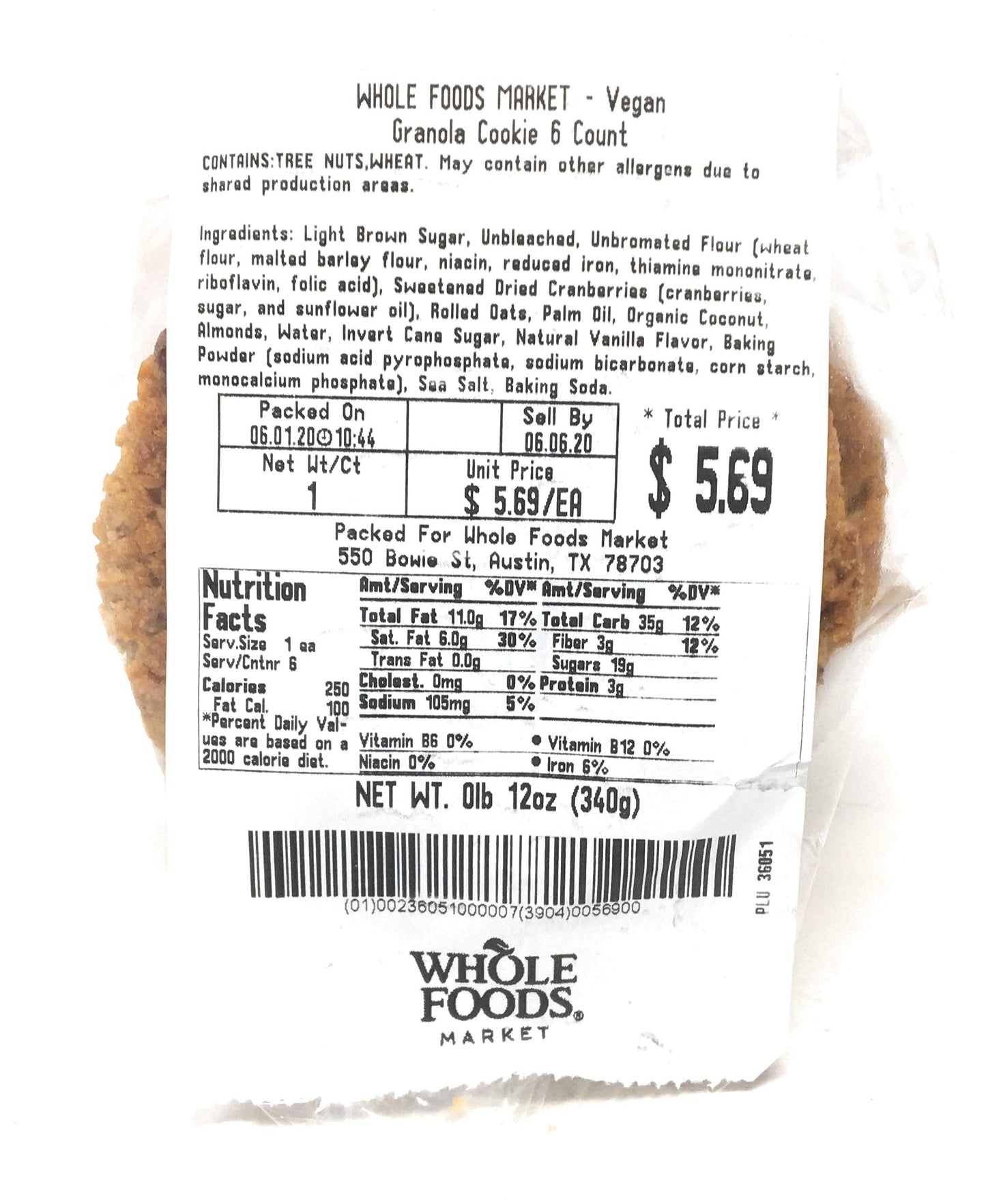 Whole Foods Market, Cookie Granola Vegan 6 Count, 12.6 Ounce