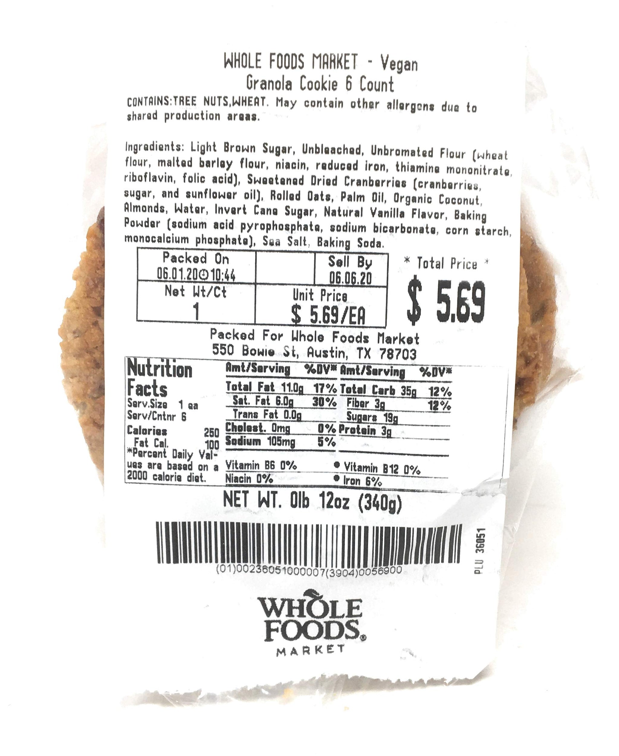 Whole Foods Market, Cookie Granola Vegan 6 Count, 12.6 Ounce