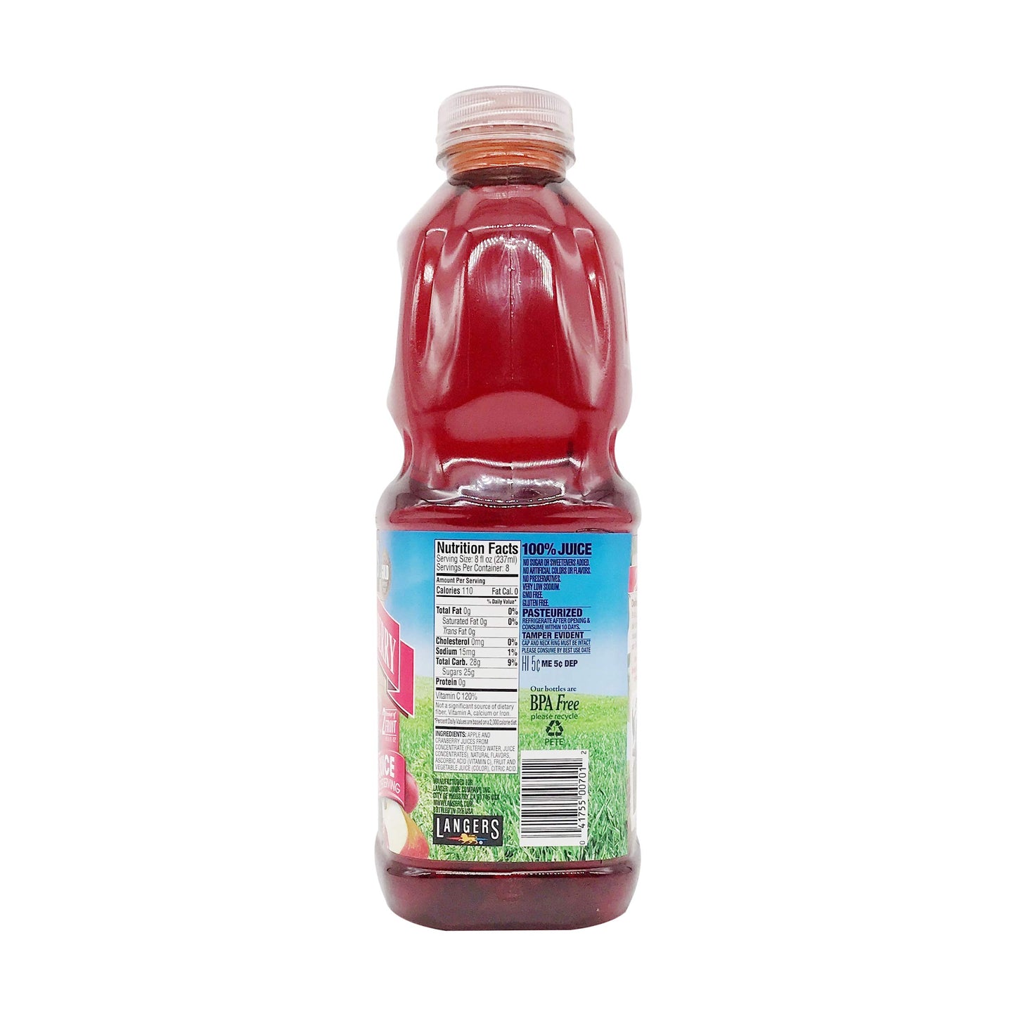 Langers 100% Juice with Vitamin C, Apple Cranberry, 64 Fl Oz (Pack of 8)