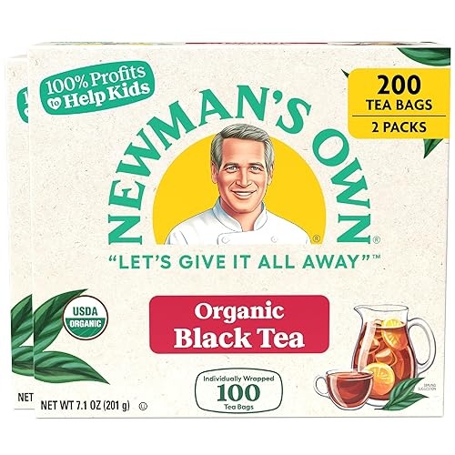 Newman's Own Organic Black Tea Strong Robust Black Tea with 100 Tea Bags Per Box (Pack of 2) USDA Certified Contains Caffeine Brew Hot/Cold