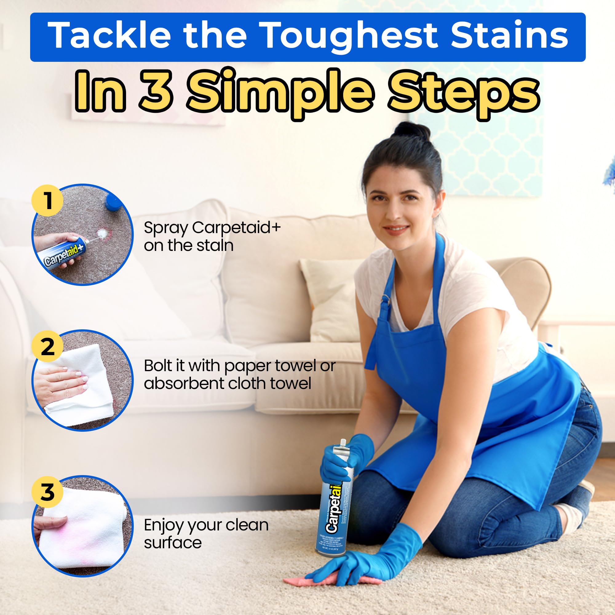 Carpet Aid Spot & Stain Remover - Removes Oil, Grease, Ink, Coffee, Pet Urine & Lipstick from Carpets, Rugs & Upholstery, Pack Of 2