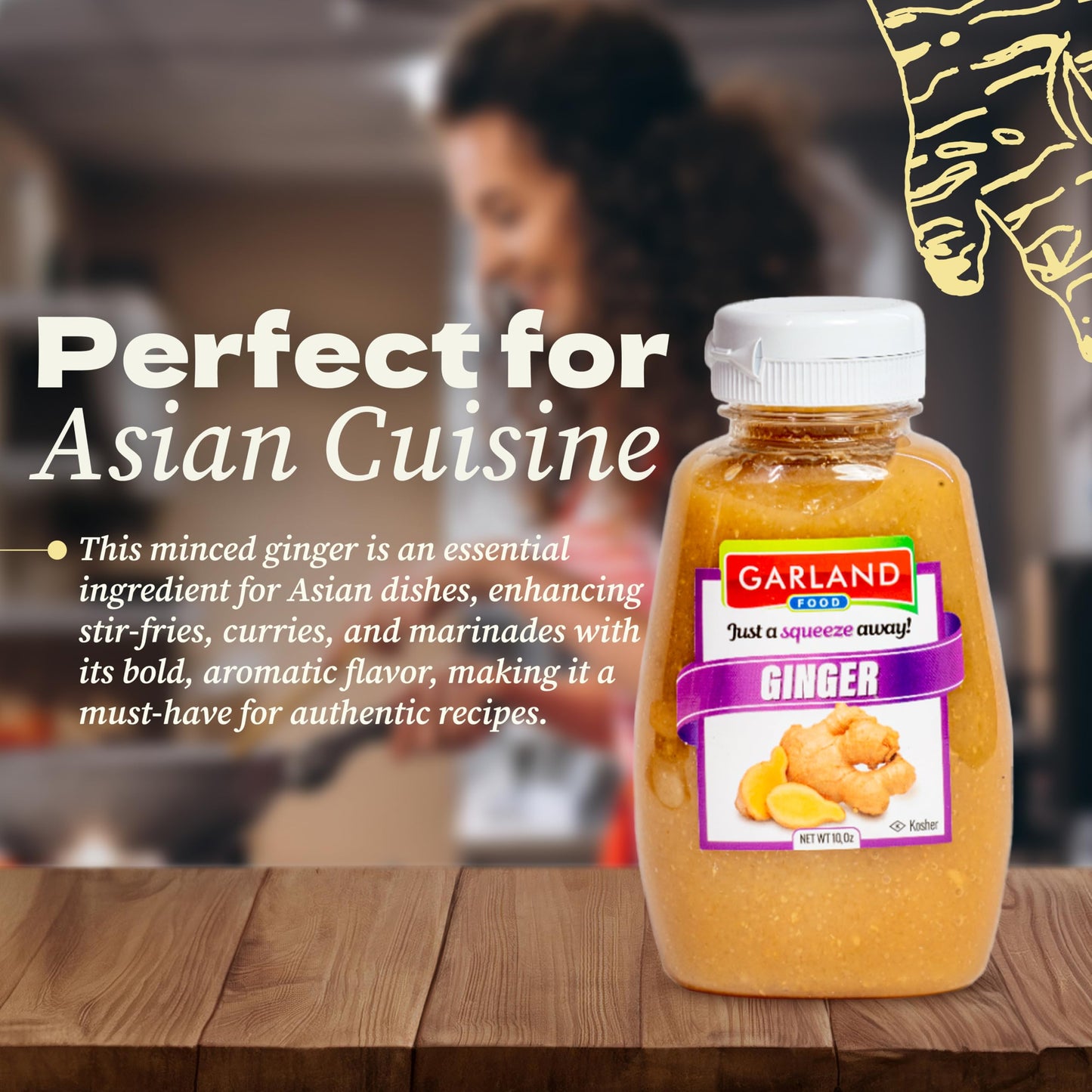 Garland Food Squeezable Ginger Paste 10 oz - Made in the USA - Convenient Squeeze Bottle with Minced Ginger Squeeze Bottle for Flavorful Asian Food