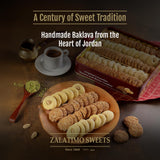 Zalatimo Sweets Since 1860, 100% All Natural Assorted Mamoul Shortbread Cookies, Square Metal Gift Tin, Slightly Sweet Cookies, Pistachio, Walnuts