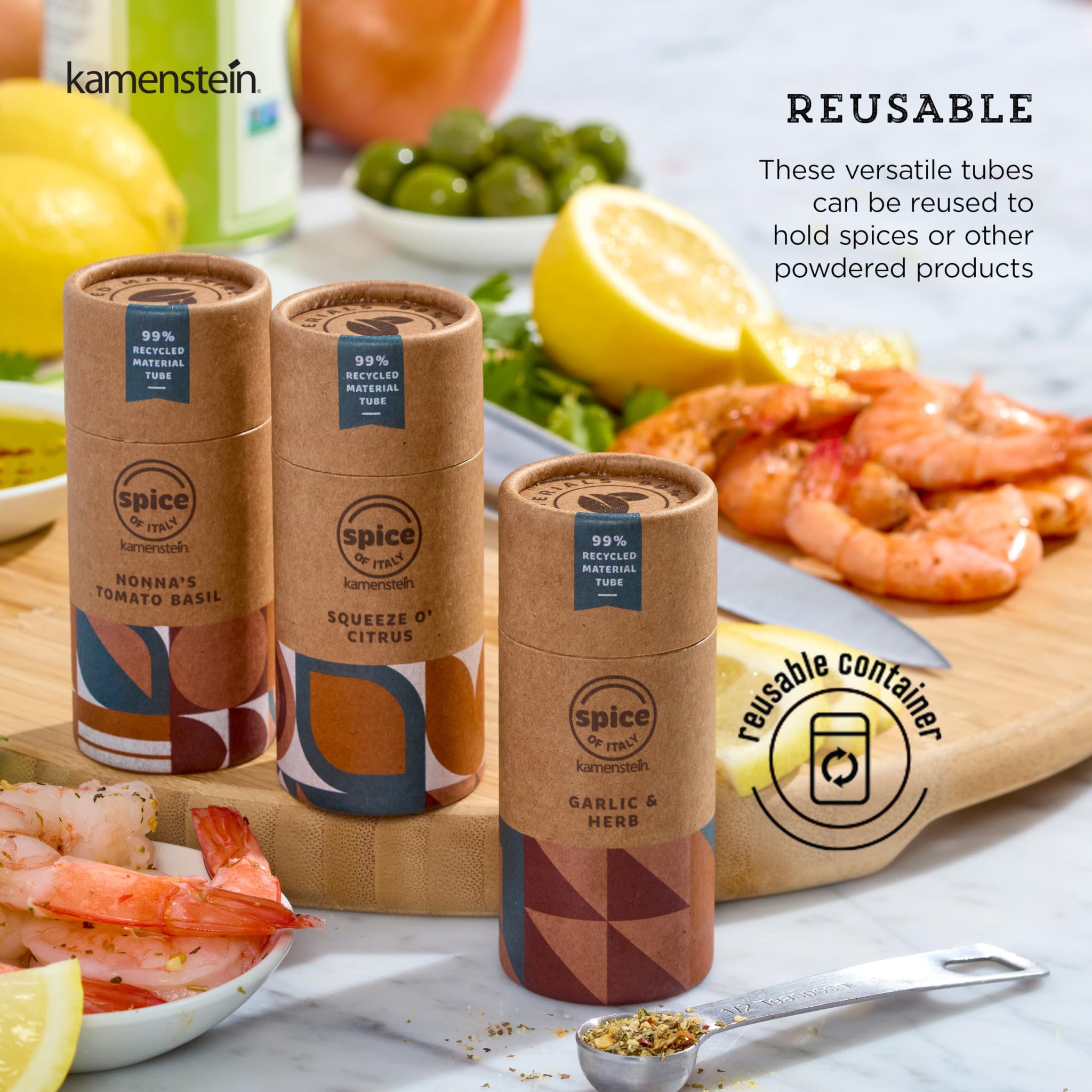 Kamenstein Kraft Paper Spice Tube Set, Packaging made of 99 percent recycled material, with Spices Included, Mediterannean Mixes