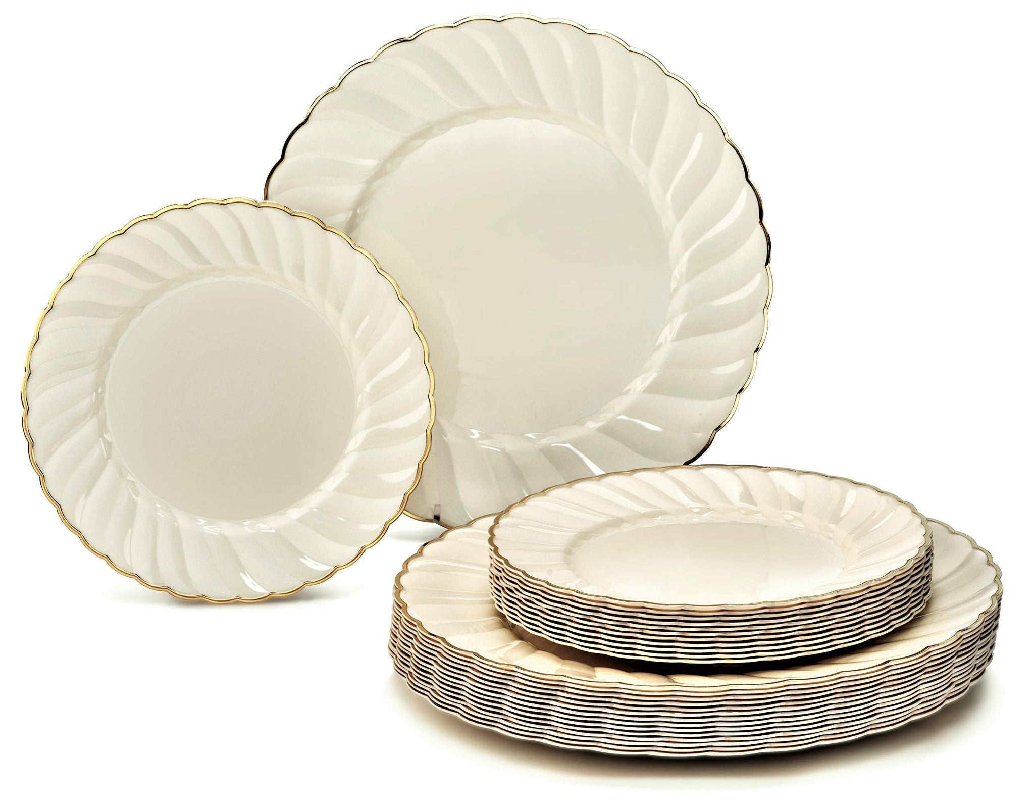 OCCASIONS 50 Piece Disposable Plastic Plates Set for 25 Guests - Heavy Duty 10.25" Dinner & 7.5" Dessert Plates, Elegant Party Plates for Wedding