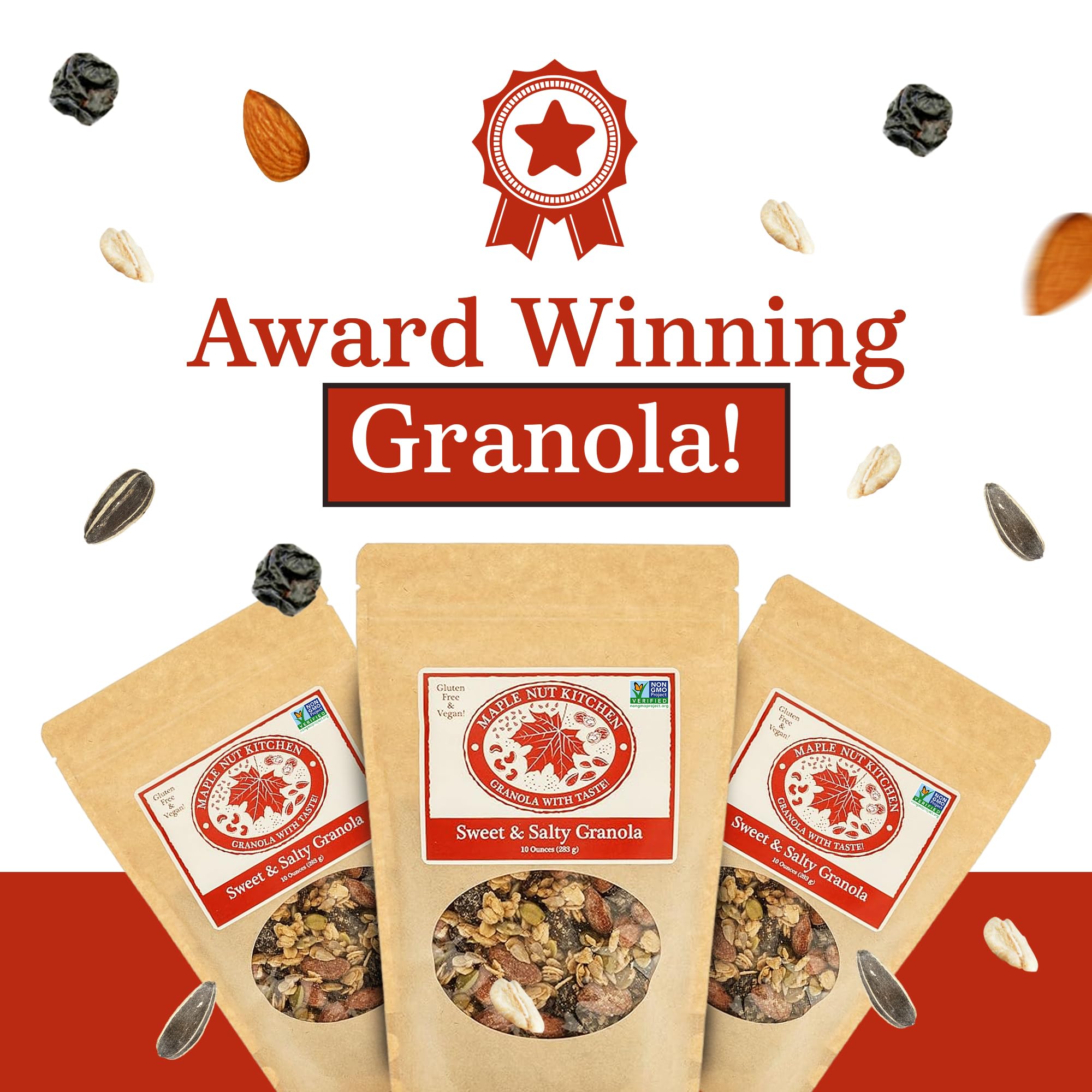 Maple Nut Kitchen Sweet & Salty Granola - 3 Pack | Gluten-Free Granola with Maple-Roasted Almonds, Dark Chocolate, Pumpkin Seeds & Cherries | Crunchy