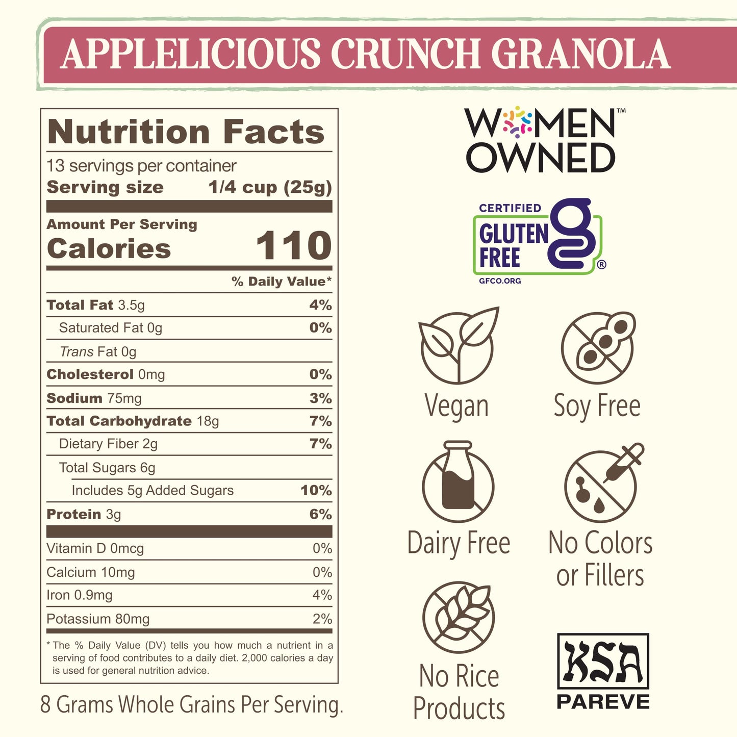 Laura's Gourmet Granola AppleLicious Crunch, 2 lb, Gluten-Free Oats, Vegan, Dairy & Soy Free Snack, Organic Agave, Cinnamon Diced Apples, Artisan