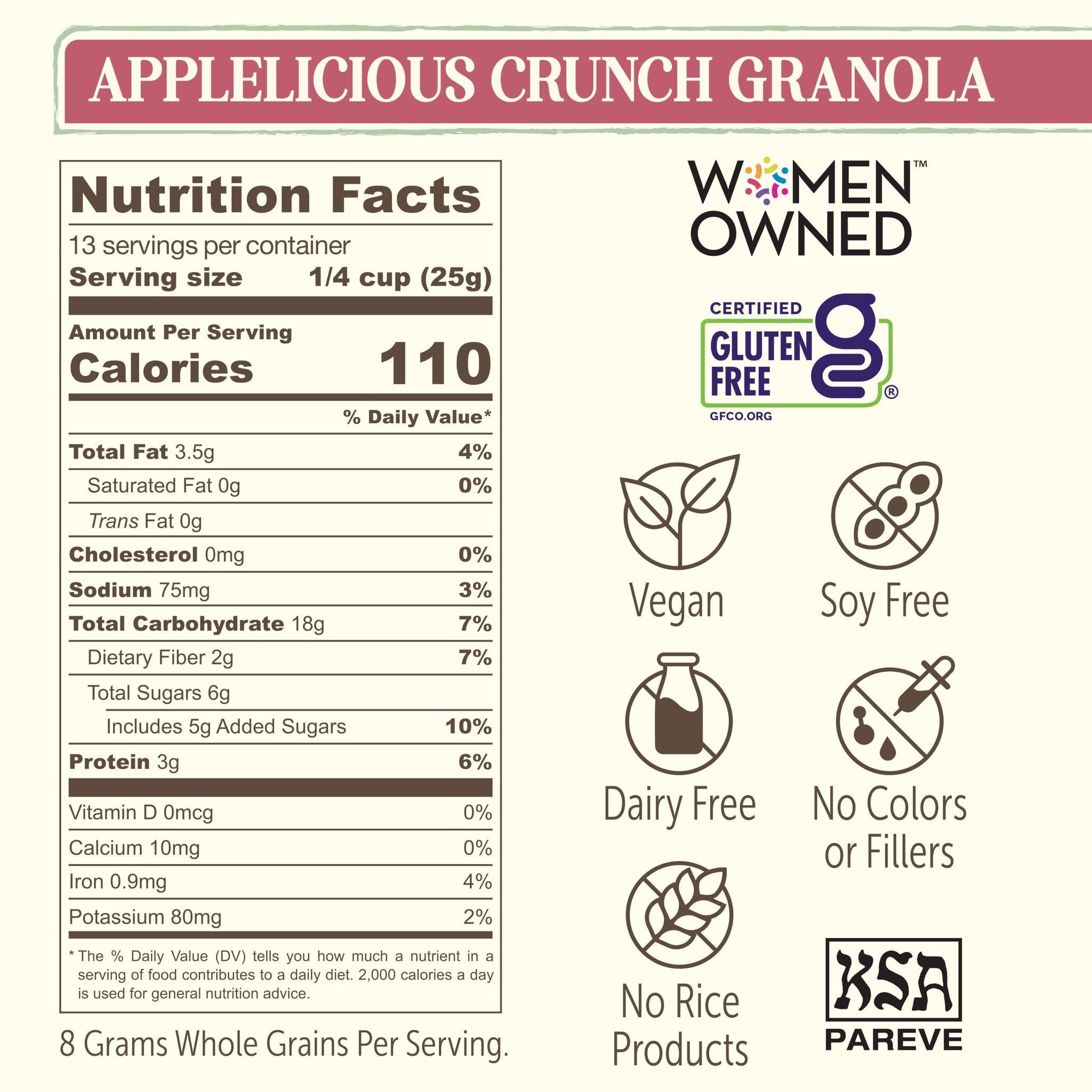 Laura's Gourmet Granola AppleLicious Crunch, 2 lb, Gluten-Free Oats, Vegan, Dairy & Soy Free Snack, Organic Agave, Cinnamon Diced Apples, Artisan