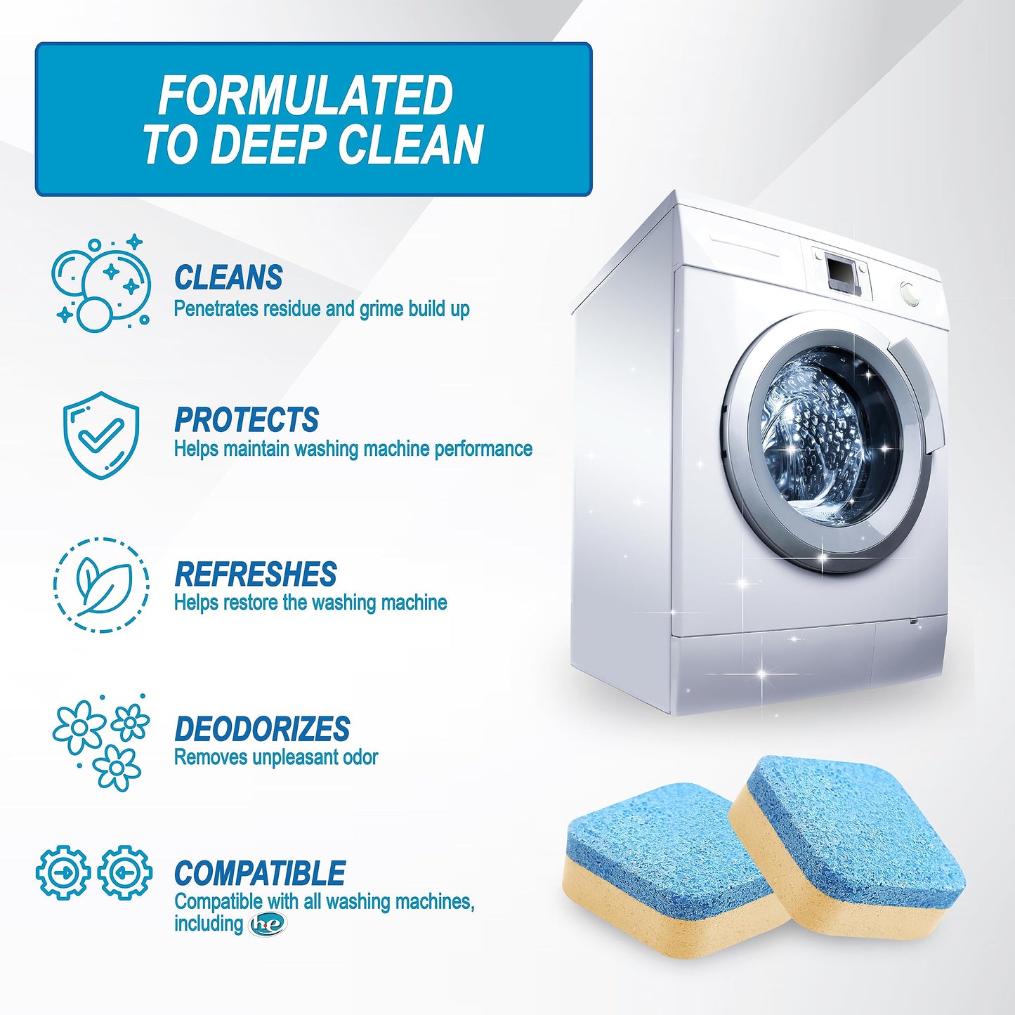 Air Jungles Washing Machine Cleaner Tablets 24 Count, Lemon Scent, Deep Cleaning, Dirt Remover, Clean Laundry Washer Drum and Tub, Compatible