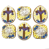 Easter Cross He Is Risen Cookies- 6 Decorated Crunchy Shortbread Cookies Individually Wrapped With Bow by BakersDozenToGo