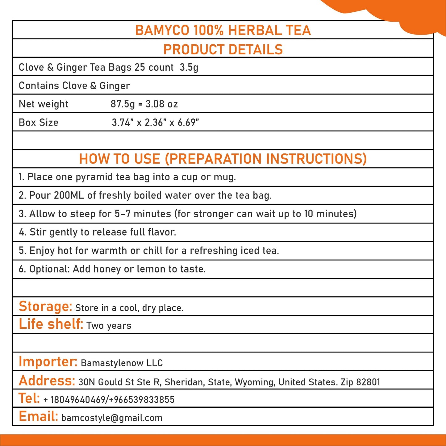 Herbal Tea Bags for Cloves Whole & Ginger Tea Bags 25 Pyramid Bags (3.5g Each) Ginger Root & Clove Tea Bags for English breakfast Tea - Caffeine Free