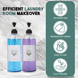 Lou & Rae Laundry Detergent Dispenser Set w/ 8 Waterproof Labels - 2 Pack 32oz PET Plastic Fabric Softener Dispenser - Liquid Laundry Detergent
